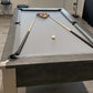 pool cues triangle balls grey cloth dark grey frame