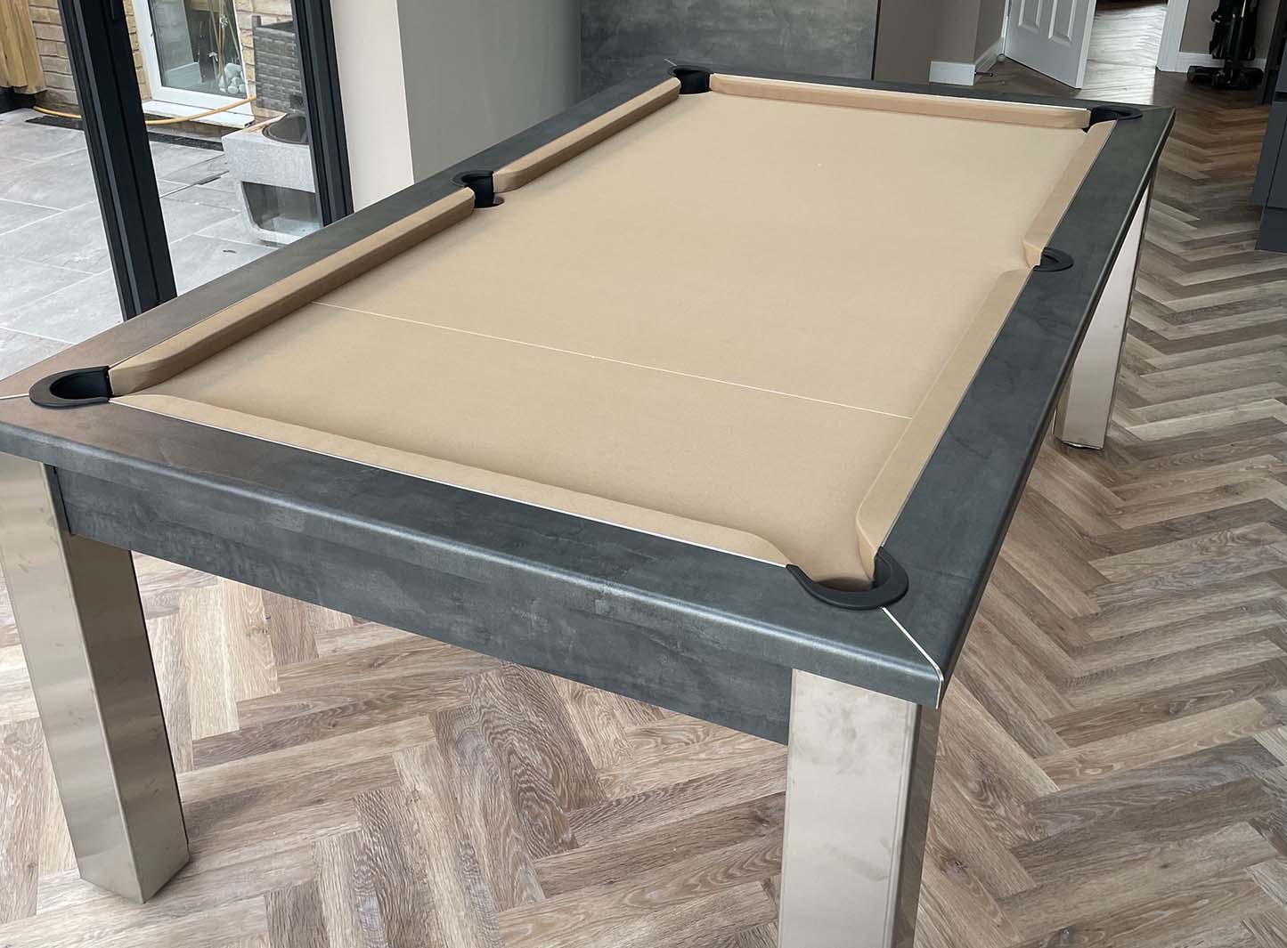 Light beige pool table cloth grey frame