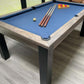 Pool table with blue felt cloth