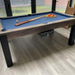 Pool table with blue felt cloth