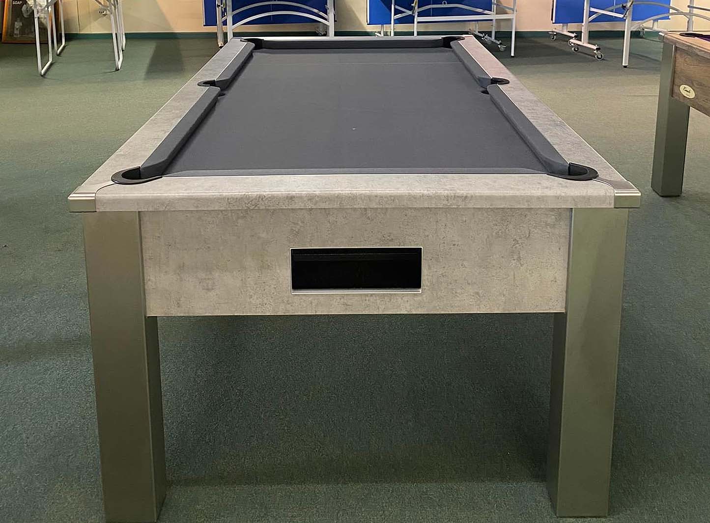 grey pool table with grey cloth