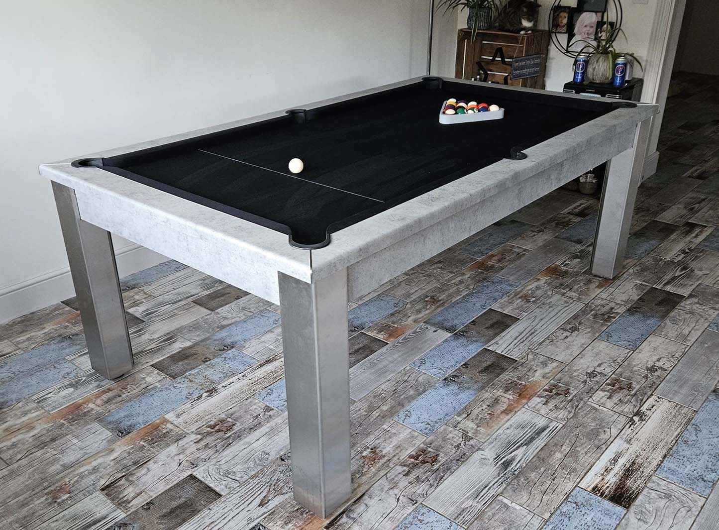 concrete pool table dining top black felt cloth