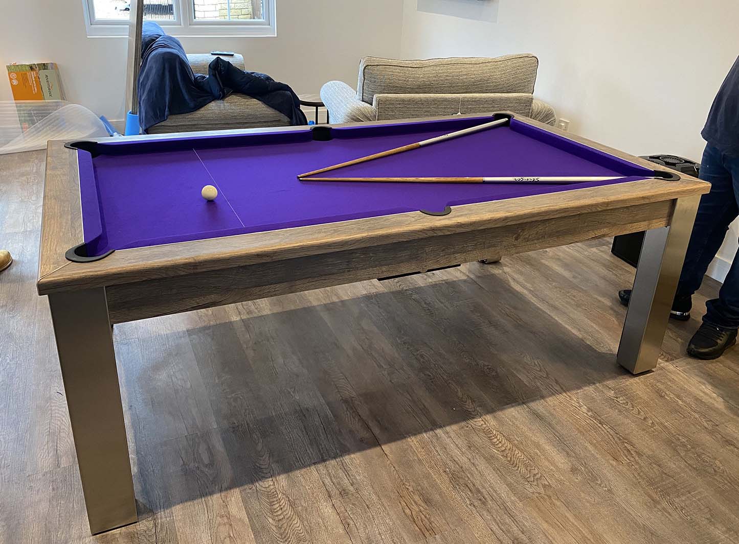 Purple cloth pool table