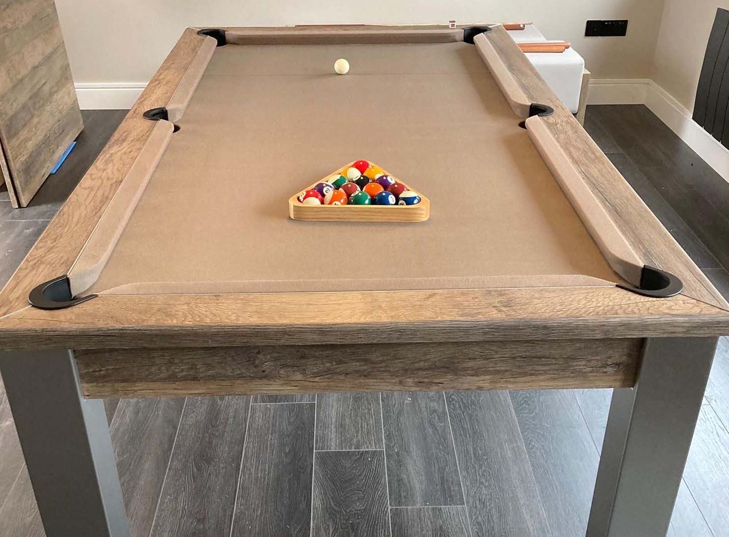 Pool table spots and stripes balls in triangle