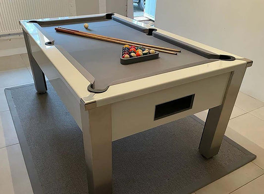 Gloss white slate bed pool table mid grey cloth