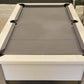 gloss white framed pool table with light grey cloth