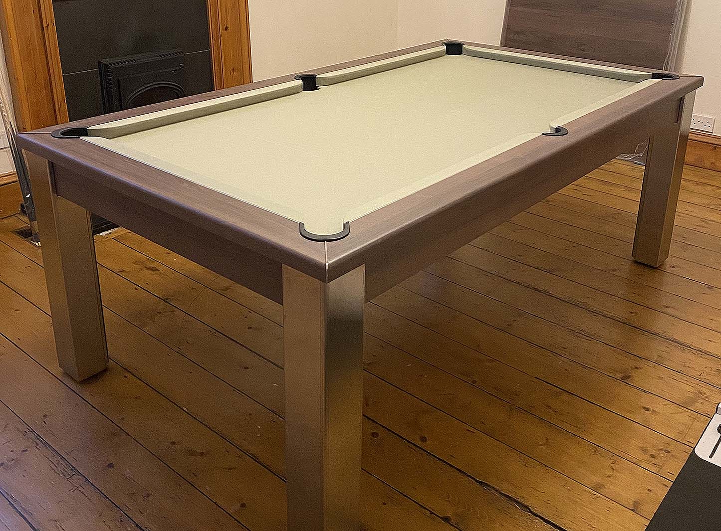 pool table with light green cloth