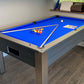 royal blue cloth on a grey pool table