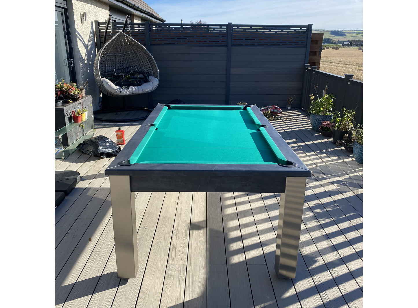 Pool table outdoor decking green cloth