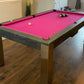 cherry pink cloth dark grey pool table