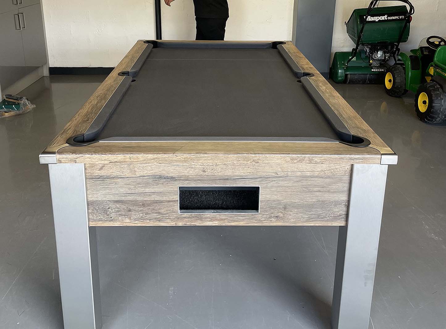 Distressed oak framed pool table mid grey cloth