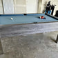 grey pool table and mid blue cloth