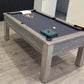 grey pool table installed and ready to play