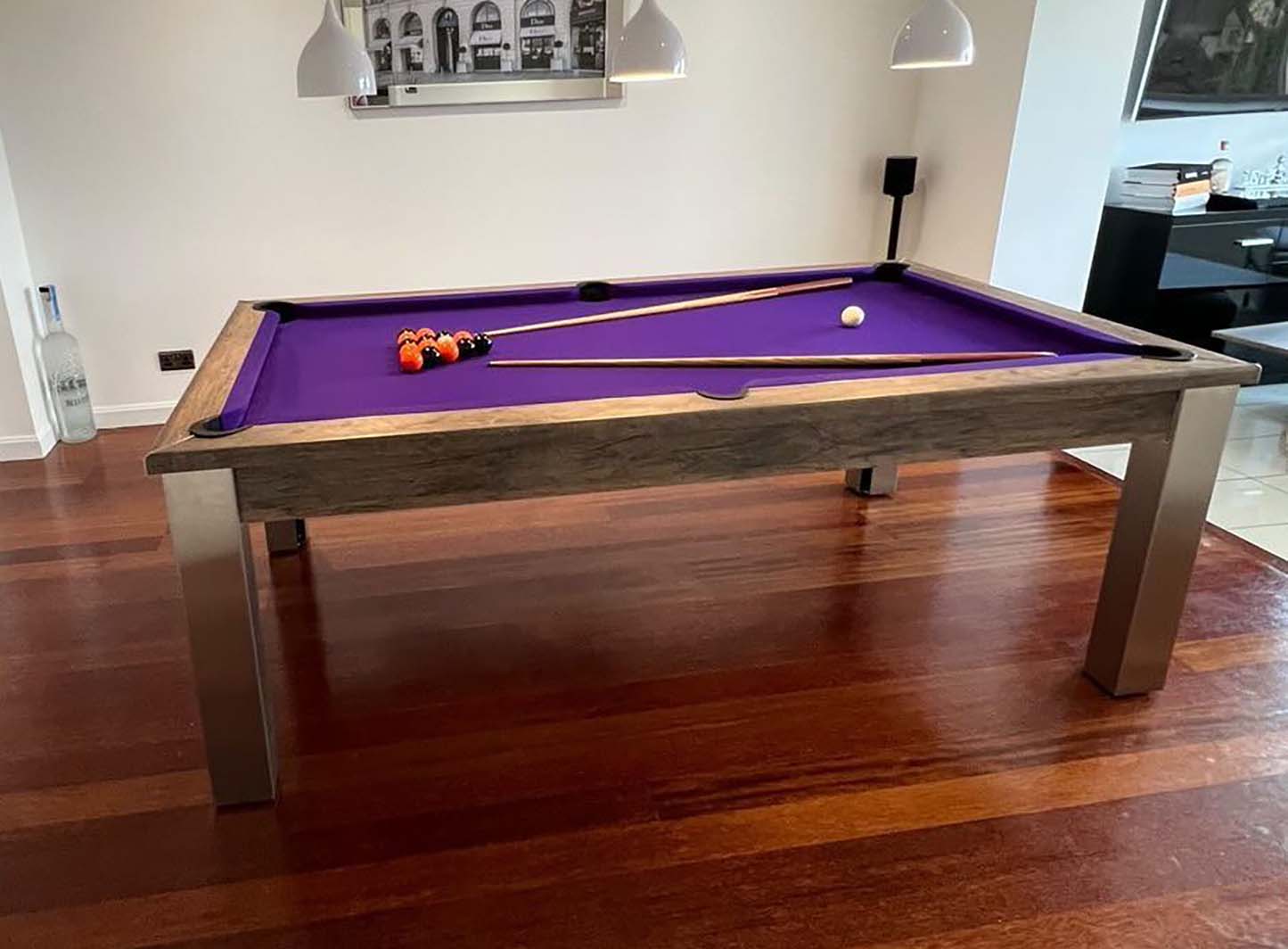 Purple cloth pool table