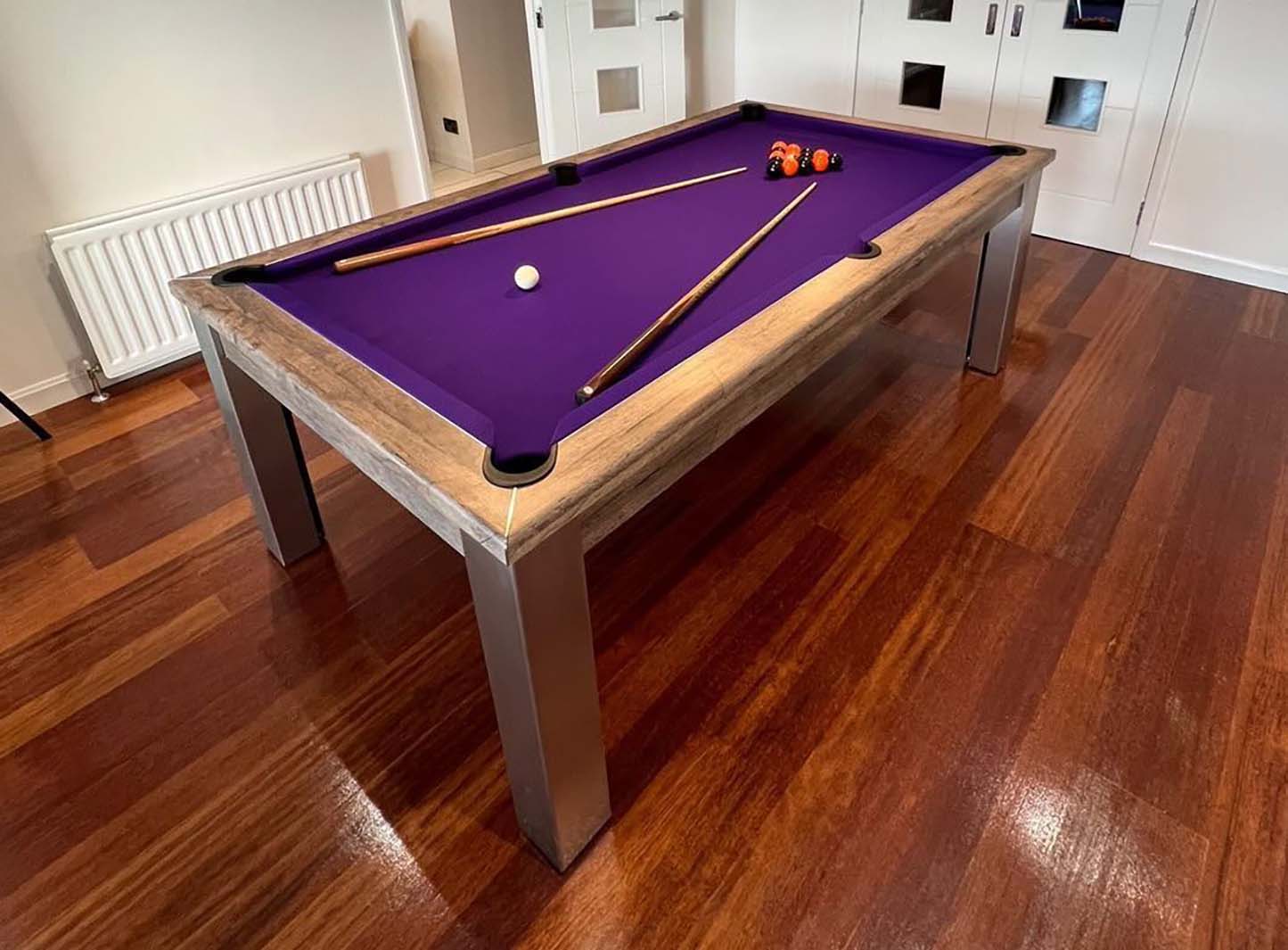 Purple cloth pool table