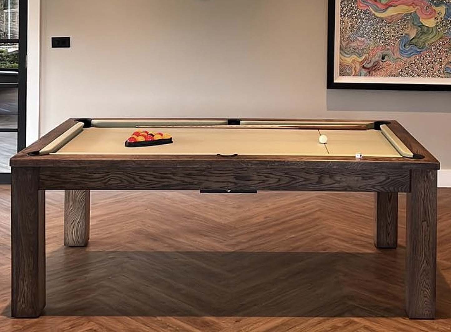 rustic black oak pool table elixir side view