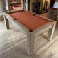 salmon colour cloth rustic pool table