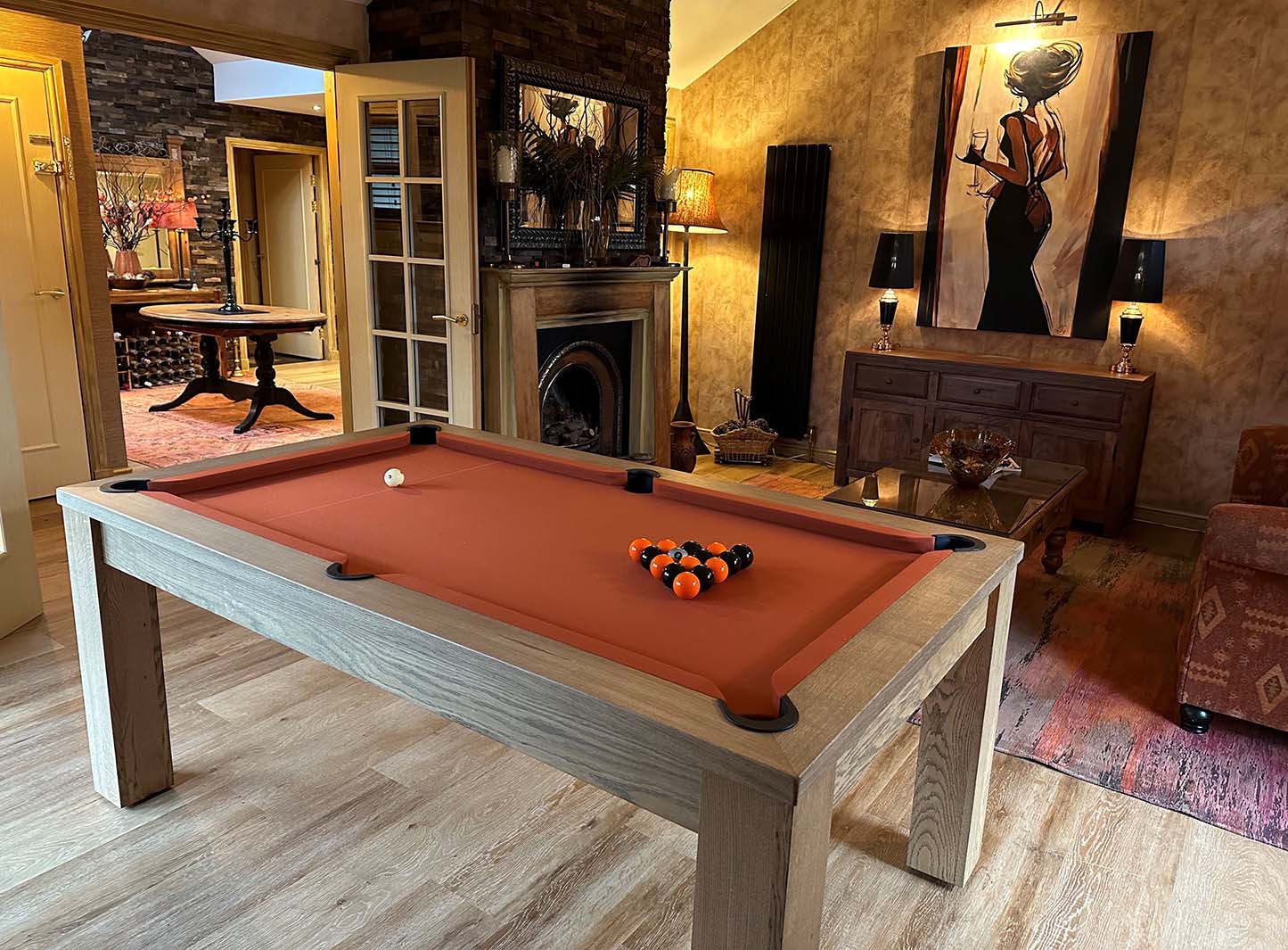 rustic games room with pool table