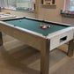 pool table setup to play with balls light grey body and dark green cloth