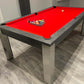 Red cloth grey pool table grey pool room